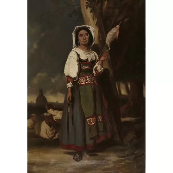 Italienerin in der Tracht mit Spindel