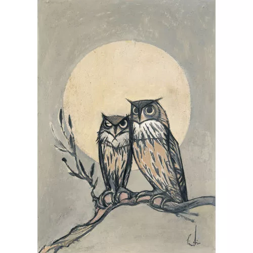 Lindi — Zwei Eulen bei Vollmond.