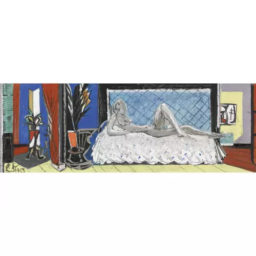 Interieur mit liegendem weiblichem Akt