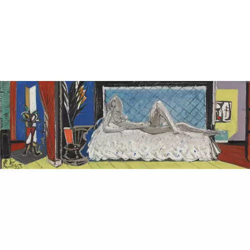 Interieur mit liegendem weiblichem Akt