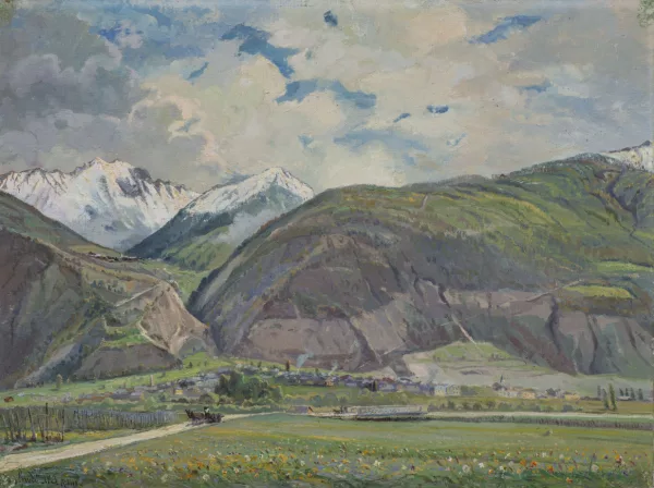 Louis Amédée Baudit — Louis Amédée BAUDIT (1870-1960) "Riddes et Isérables" (1905) huile sur toile de 1943