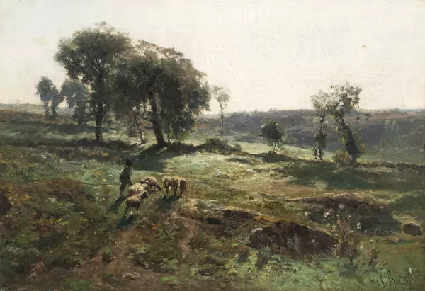 Berger et troupeau de moutons