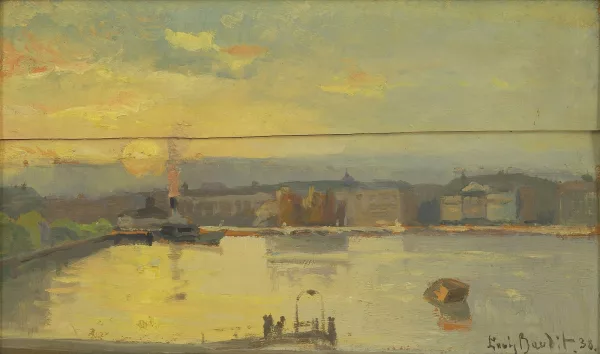 Louis Amédée Baudit — La rade depuis l'atelier au coucher de soleil