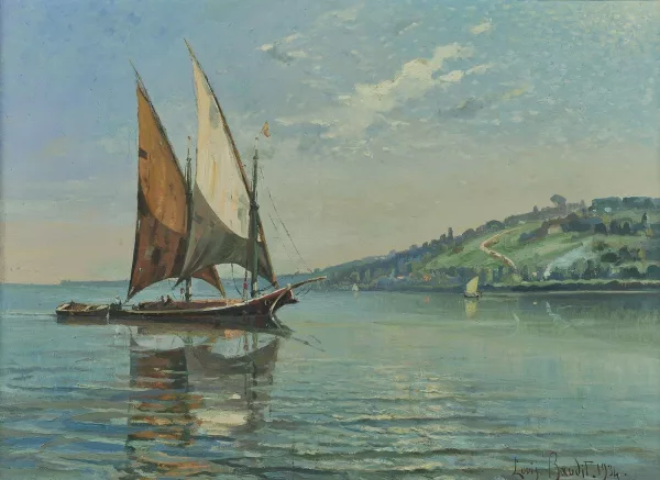 Louis Amédée Baudit — Barque devant le côteau de Cologny