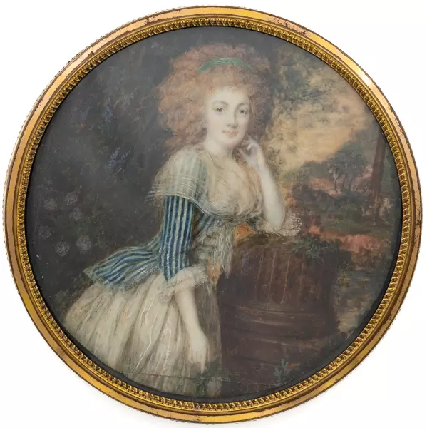 Portrait einer Dame, an Säule lehnend