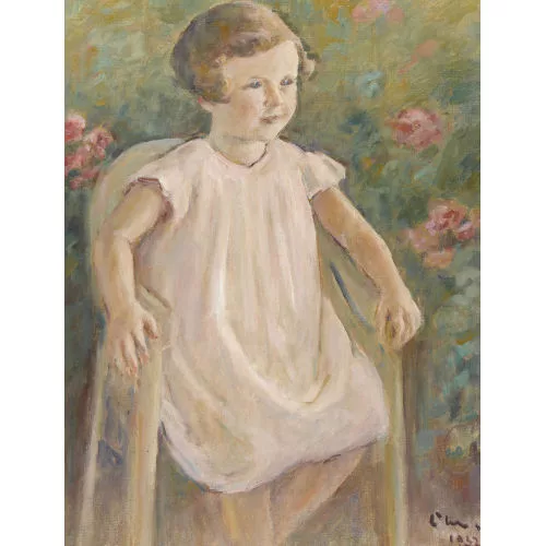 Louis de Meuron — Kleines sitzendes Mädchen im Garten.