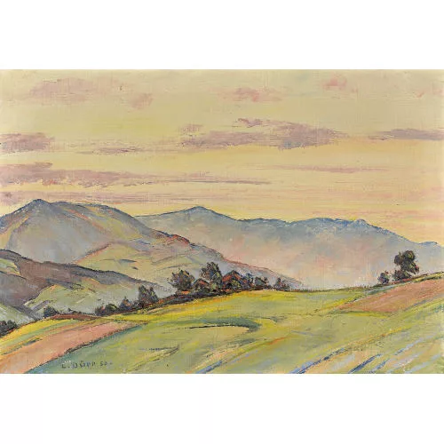 Louis Dürr — Hügelige Landschaftspartie mit Weiler.