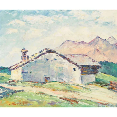 Louis Dürr — Sommerliche Alp mit Bauernhaus.