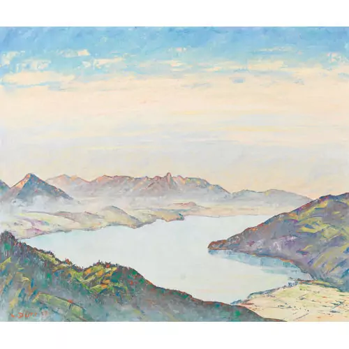 Blick auf den Thunersee mit Niesen und Stockhornkette