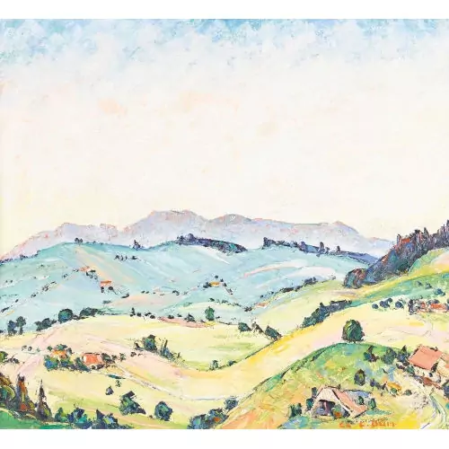 Sonnige Voralpenlandschaft
