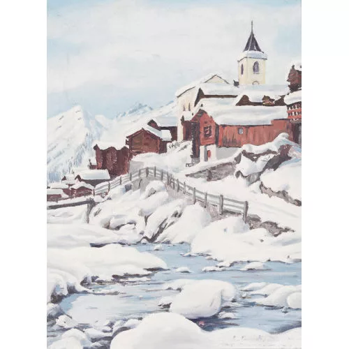 Louis Gianoli — Winterliche Ansicht von Blatten im Lötschental.