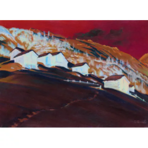 Louis Gianoli — Winterliche Bergpartie mit Stadeln.
