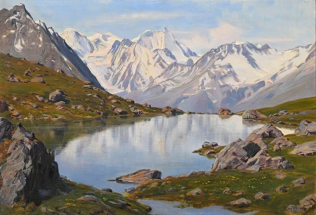 Vue sur le val d'Arolla depuis le lac Tsaté