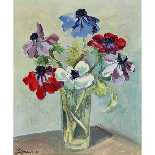Stillleben mit Anemonen im Glas