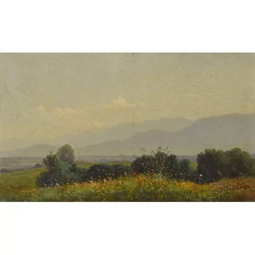Louis Mennet — Weite Landschaft mit blühender Wiese.