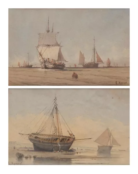 Louis MENNET (1829-1875), "Bateaux", paire d'aquarelles — DognyAuction