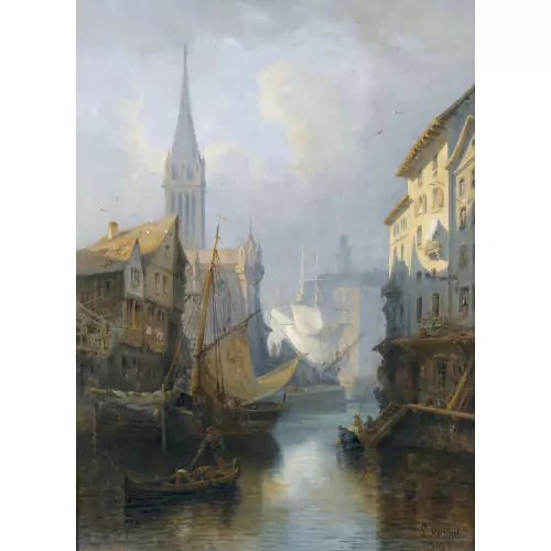 Stimmungsvoller Kanal mit Segelbooten