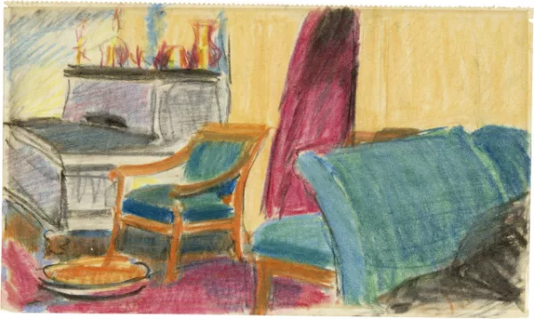 Louis Moilliet — Intérieur mit Fauteuil und Kachelofen