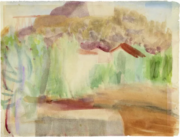 Louis Moilliet — Landstrasse mit Häusern und Bäumen