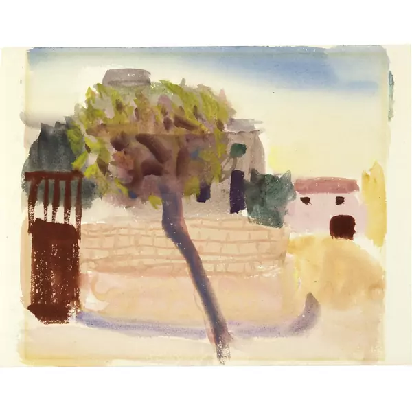 Louis Moilliet — Gatter und Baum mit Häusern im Hintergrund — Galerie Kornfeld