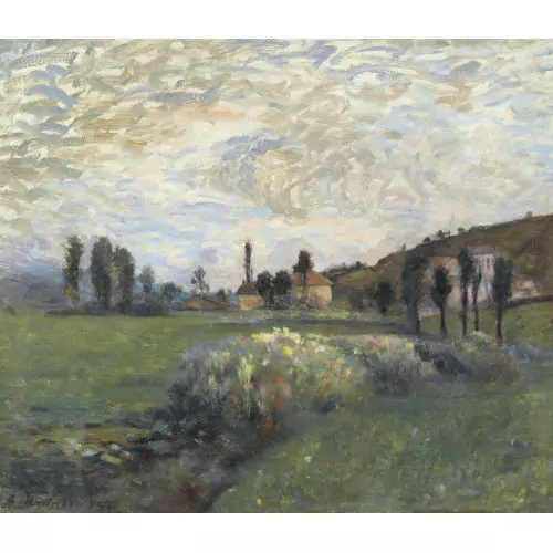 Frühlingshafte Landschaft mit einem Dorf