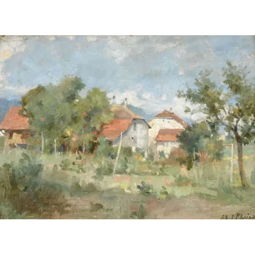 Louis Rheiner — Sommerliche Landschaft mit Bauernhäusern.