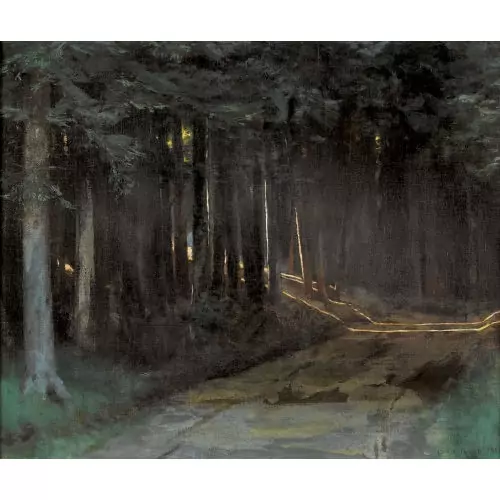 Dunkler Waldweg mit einfliessendem Sonnenlicht