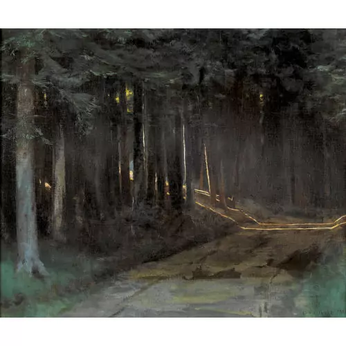 Dunkler Waldweg mit einfliessendem Sonnenlicht
