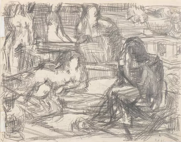 Louis SOUTTER (1871-1942), "Aube" & "Personnages assis ou étendus", crayon sur papier quadrillé — DognyAuction