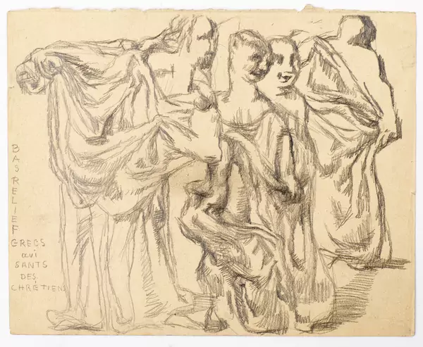 Louis SOUTTER (1871-1942), "Grecs avisant(s) des chrétiens", crayon sur papier, titré en bas à gauche — DognyAuction