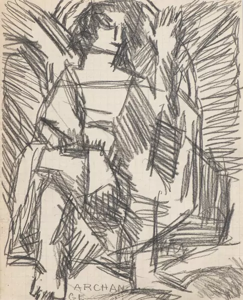 Louis SOUTTER (1871-1942), "Archange", dessin au crayon noir — DognyAuction