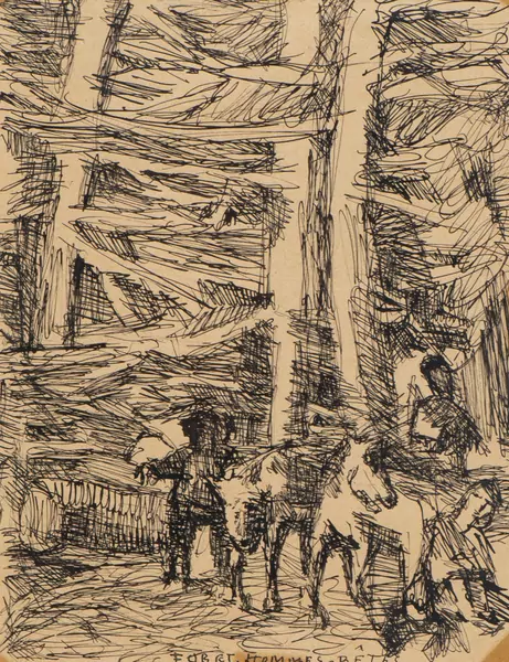 Louis SOUTTER (1871-1942), "Forêt - hommes - bêtes", encre sur papier num. 64 — DognyAuction