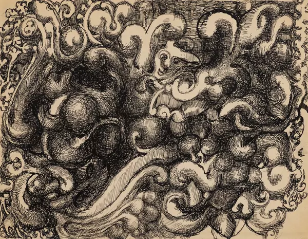 Louis SOUTTER (1871-1942), "Ornement en volutes avec tête", encre de Chine — DognyAuction