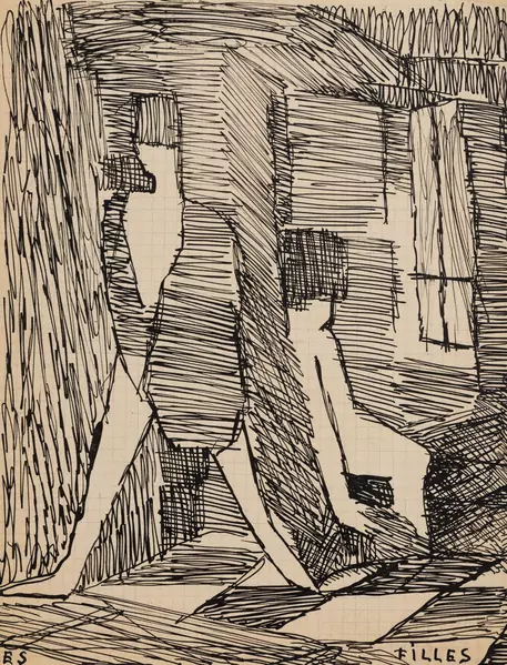 Louis SOUTTER (1871-1942), "Les filles", encre de Chine — DognyAuction
