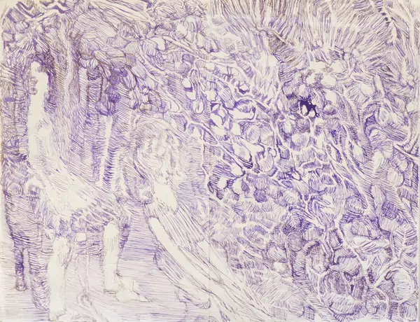 Louis SOUTTER (1871-1942), "Les deux fillettes et le verger en fleurs", encre violette — DognyAuction