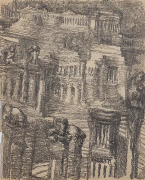 Louis SOUTTER (1871-1942), "Temple à colonnades", dessin au crayon — DognyAuction