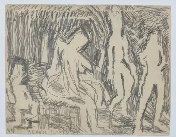 Louis SOUTTER (1871-1942), "Réveil terrestre", dessin recto-verso à l'encre noir titré en bas à gauche — DognyAuction