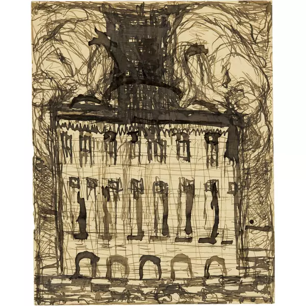 Louis Soutter — Façade de maison - Le Palais italien ou Sans la tour. Le nouvelle [sic!] hôtel de la bibliothèque — Galerie Kornfeld