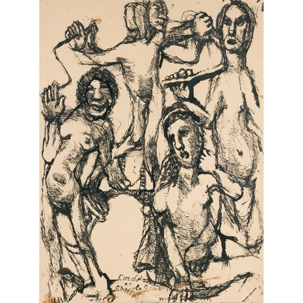 Louis Soutter — CORDE DE LA SERVITUDE - recto THE CORD OF SERVITUDE - front TROIS FILLES, 1933 - verso THREE GIRLS, 1933 - back
