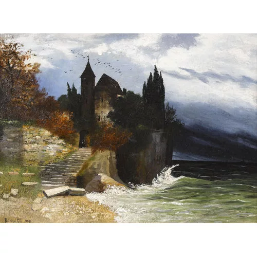 Louise Rüdisühli — Stimmungsvolle Seeuferpartie mit Burg.