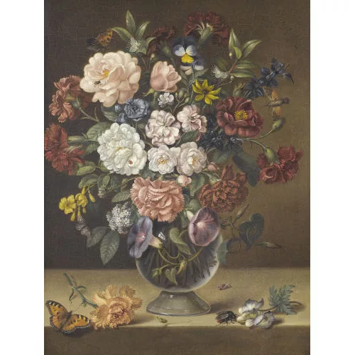 Ludwig Rudolf Ebersold — Blumenstillleben mit Schmetterlingen und Käfern.