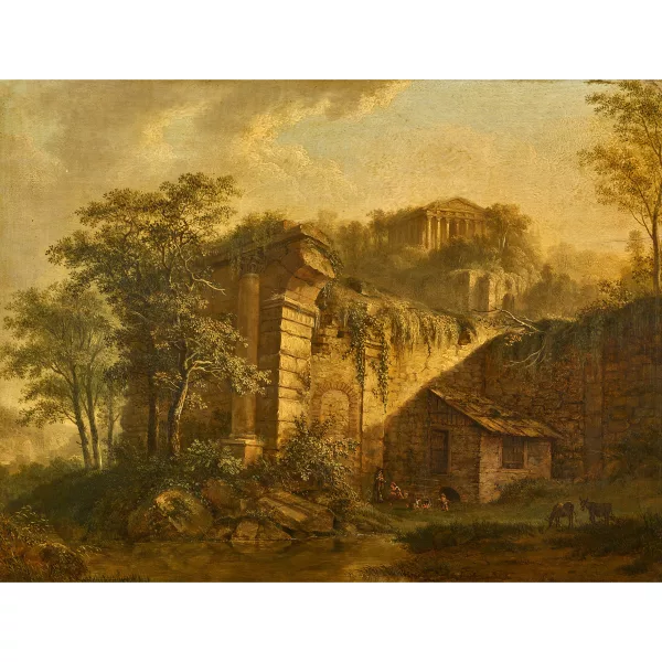 Ludwig Hess — Südliche Landschaft mit Ruinen und antikem Tempel.