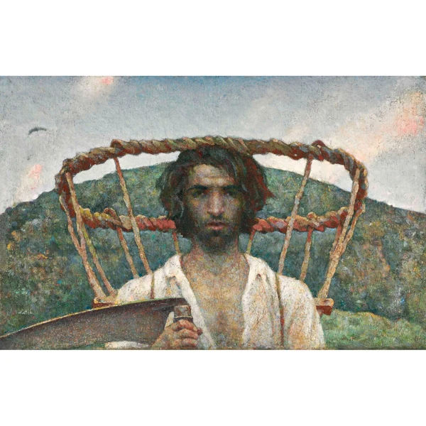 Luigi Taddei — AUTORITRATTO GIOVANILE CON GERLA E FALCE, 1920 JUVENILE SELF PORTRAIT WITH PANNIER AND SKYTHE, 1920