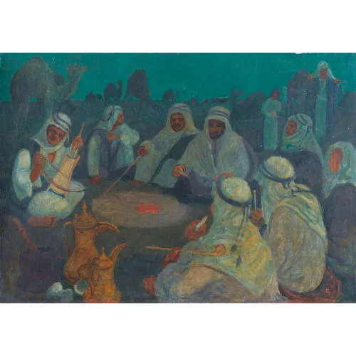 Marcel Amiguet — Nächtliche Beduinenszene am Lagerfeuer.