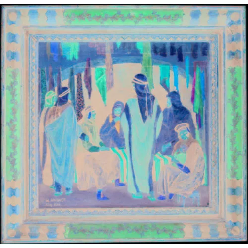 Marcel Amiguet — Marktszene in Aleppo mit Arabern.