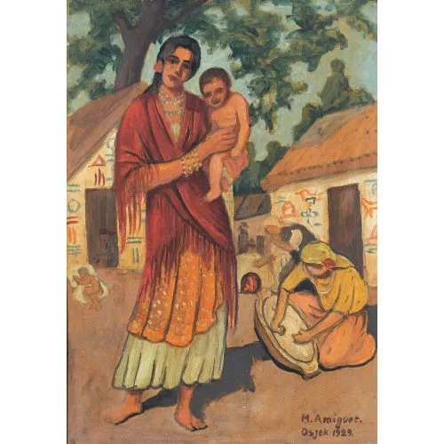 Marcel Amiguet — Frau mit Kind in einem belebten kroatischen Dorf.