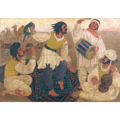 Marcel Amiguet — Orientalischer Tanz mit Musikanten in der Wüste.