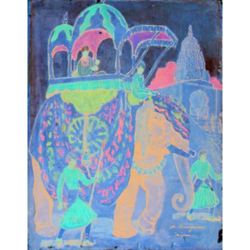 Marcel Amiguet — Der Maharaja von Jaipur auf einem Elefanten.