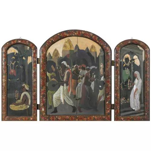Hinduistisches Fest in Srinagar. Triptychon