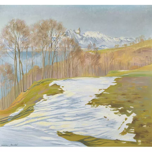Marcus Jacobi — Sonnige Vorfrühlingslandschaft über dem Thunersee.